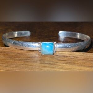 925 Sterling Silver Cuff Bracelet with Larimar Stone
